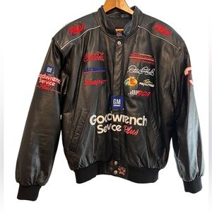 VTG Leather NASCAR Racing Dale Earnhardt Black Snap Jacket JH Design (Size XL)